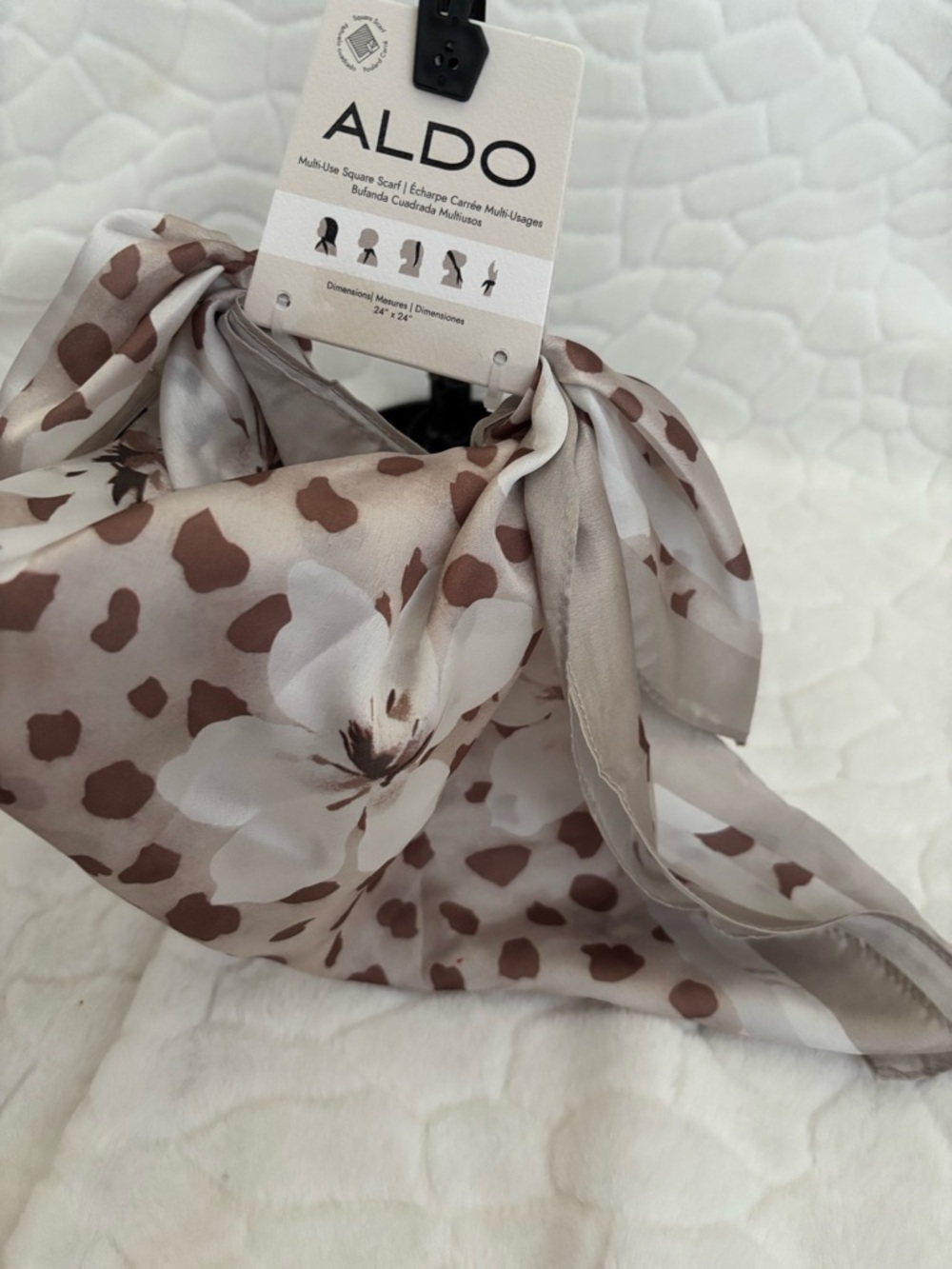 ALDO Multi-Use Square Scarf Taupe Floral & Spot Print - Picture 7 of 9